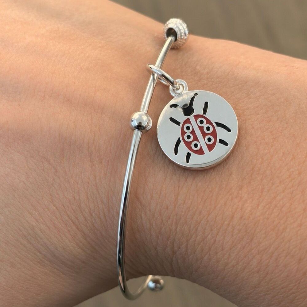 Ladybug Charm Bangle Bracelet by Vantel Pearls